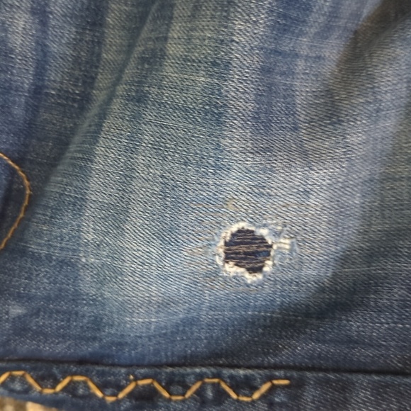 REROCK FOR EXPRESS Dark Blue Boot Cut Distressed Button Flap Pocket Jeans 4 - Picture 5 of 13